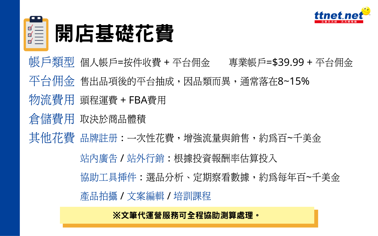 亞馬遜開店費用